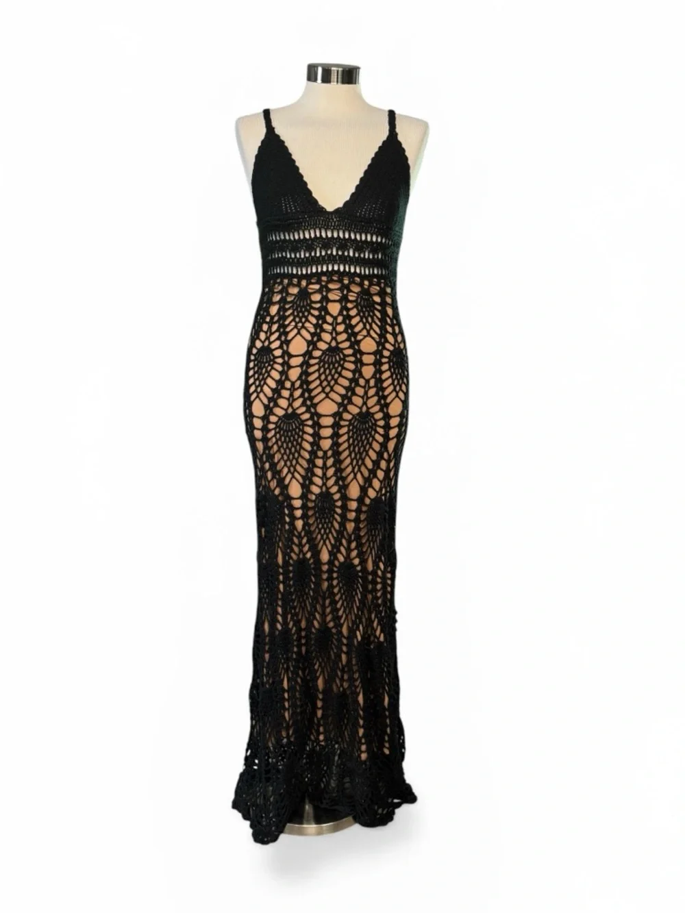 JLUXLABEL GREAT ESCAPE CROCHET MAXI DRESS LINED BODYCON BOHO GLAM **NWOT** - Picture 2 of 16